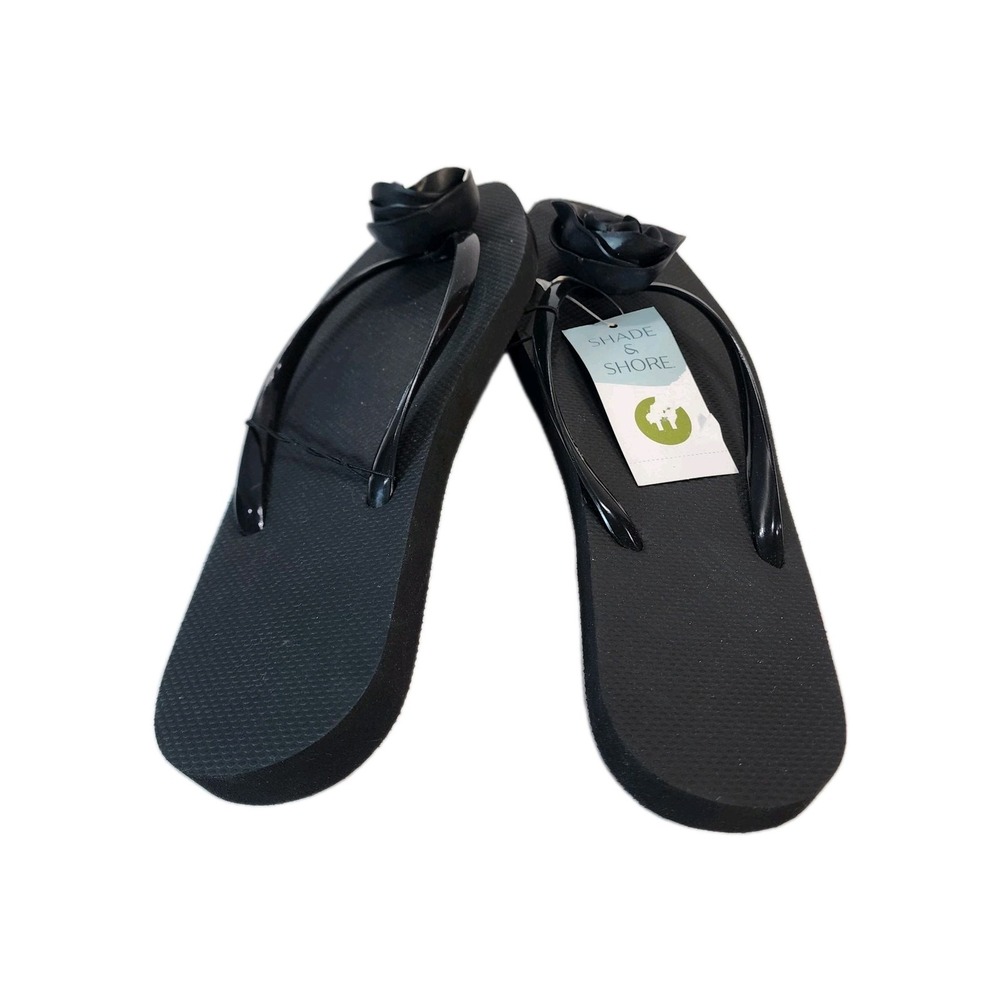 Shade & Shore Womens Black Rosie Rosette Thong Flip Flop Sandals 11